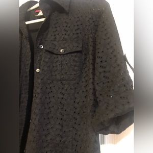 Ann Klein eyelet dress - black button front